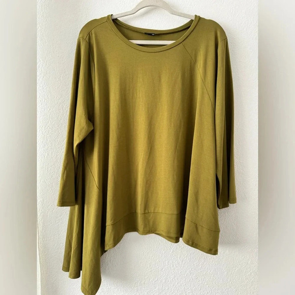 Lisa Bayne Lagenlook asymmetrical 1/3 sleeves stretchy jersey knit top size XXL - Picture 2 of 8